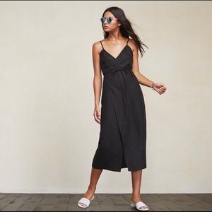 Reformation Charlotte Black Linen blend Wrap dress